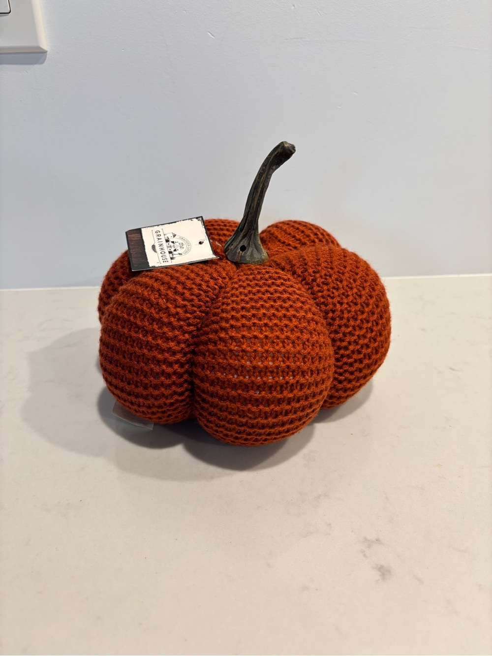 Farmhouse Gracious Living The Grain house knitted style pumpkin shaped pillow